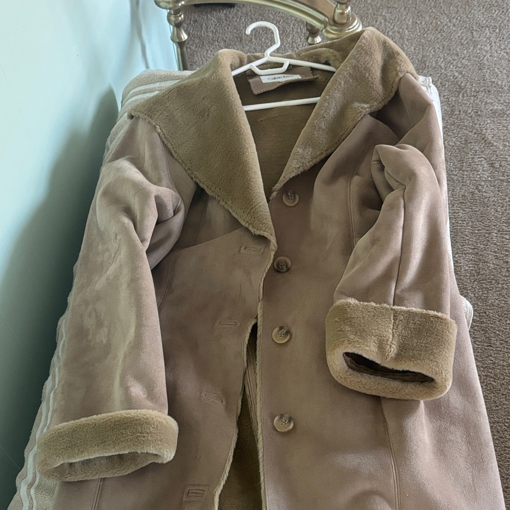 Calvin Klein Beige Faux Fur Coat